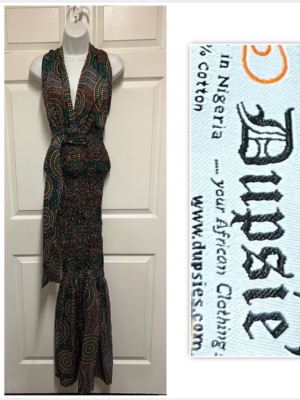 Sleeveless Halter Maxi Dress in Green & Black